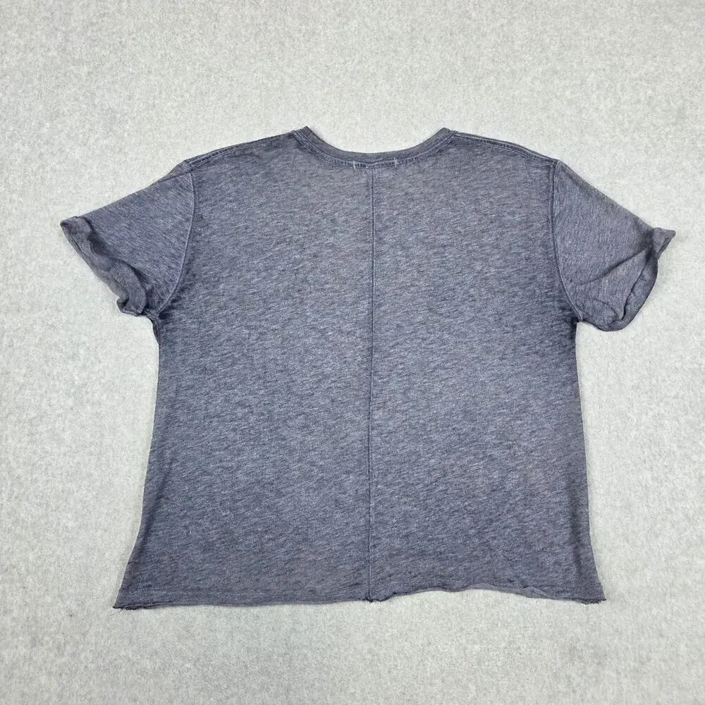 We The Free Womens Large Heathered Navy Tee Shirt Rolled Sleeve